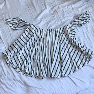 Black and White Striped Off the Shoulder Blouse